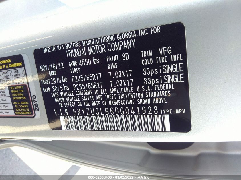 2013 HYUNDAI SANTA FE SPORT 5XYZU3LB6DG041923