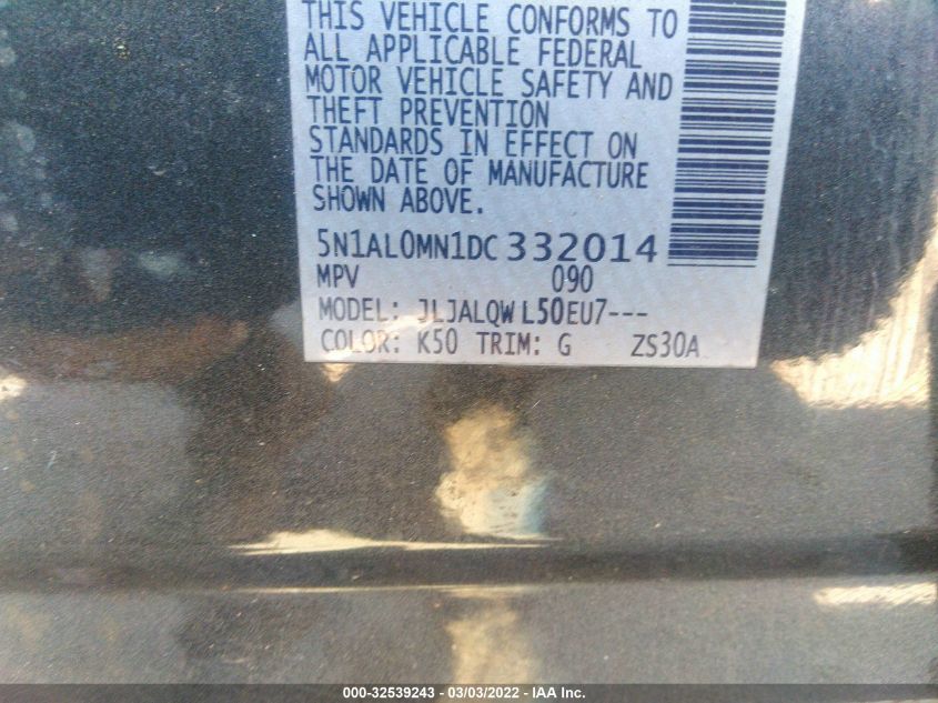 2013 INFINITI JX 5N1AL0MN1DC332014