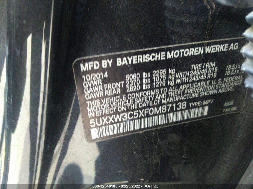 2015 BMW X4 XDRIVE28I 5UXXW3C5XF0M87138