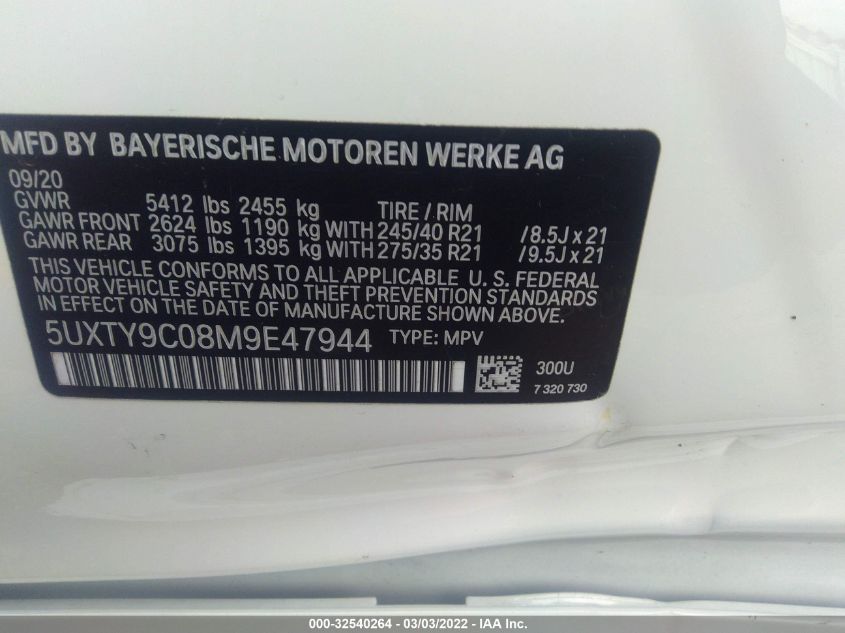 2021 BMW X3 M40I 5UXTY9C08M9E47944