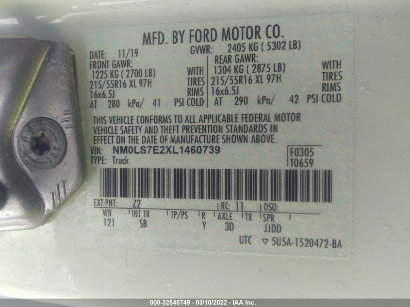 2020 FORD TRANSIT CONNECT VAN XL NM0LS7E2XL1460739