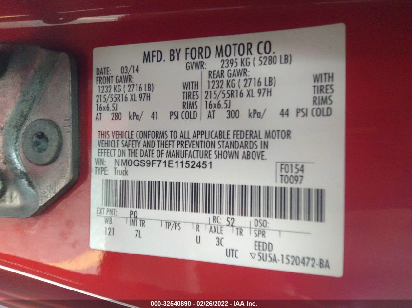 2014 FORD TRANSIT CONNECT WAGON XLT NM0GS9F71E1152451