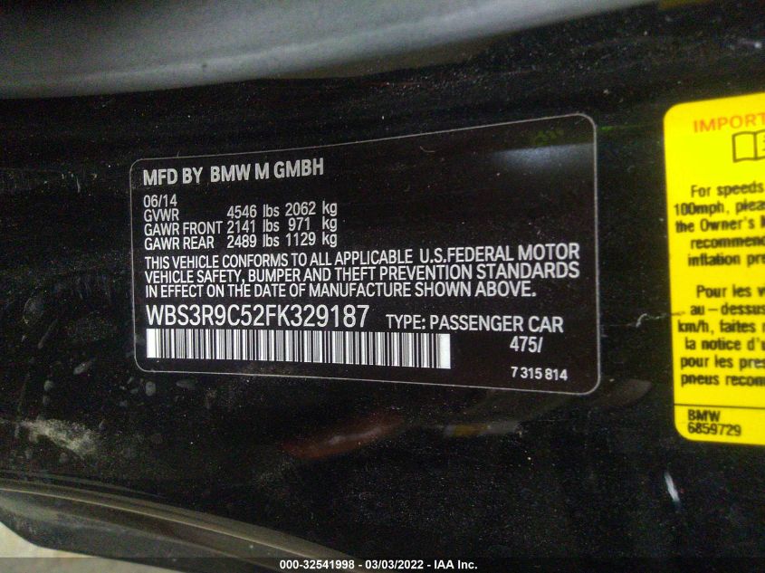 2015 BMW M4 WBS3R9C52FK329187