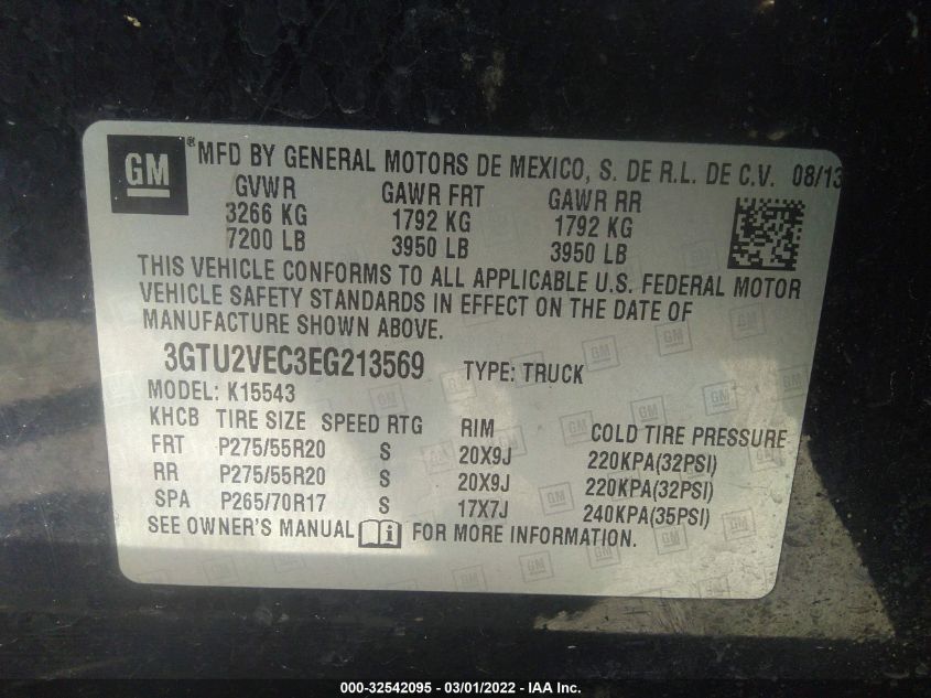 2014 GMC SIERRA 1500 SLT 3GTU2VEC3EG213569