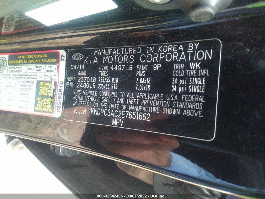 2014 KIA SPORTAGE EX KNDPC3AC2E7651662