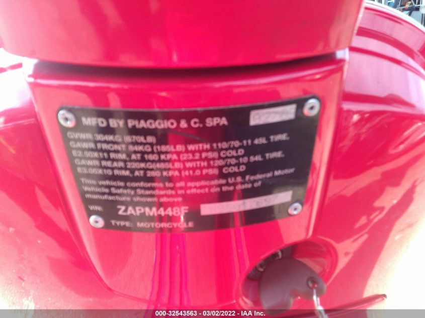 2009 VESPA LX 150 ZAPM448FX95017697