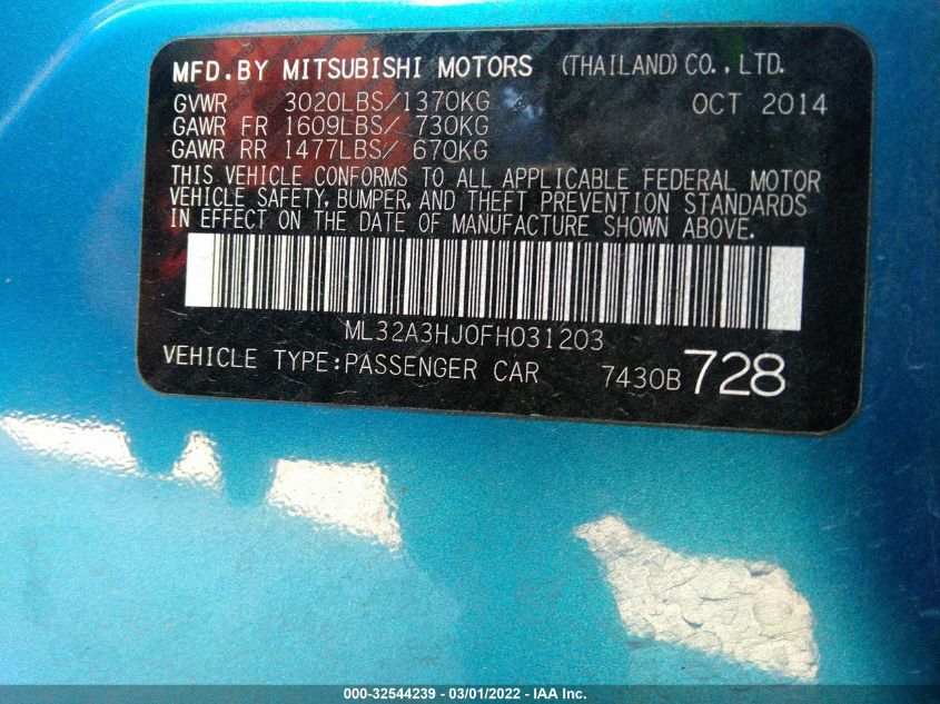 2015 MITSUBISHI MIRAGE DE/RF ML32A3HJ0FH031203