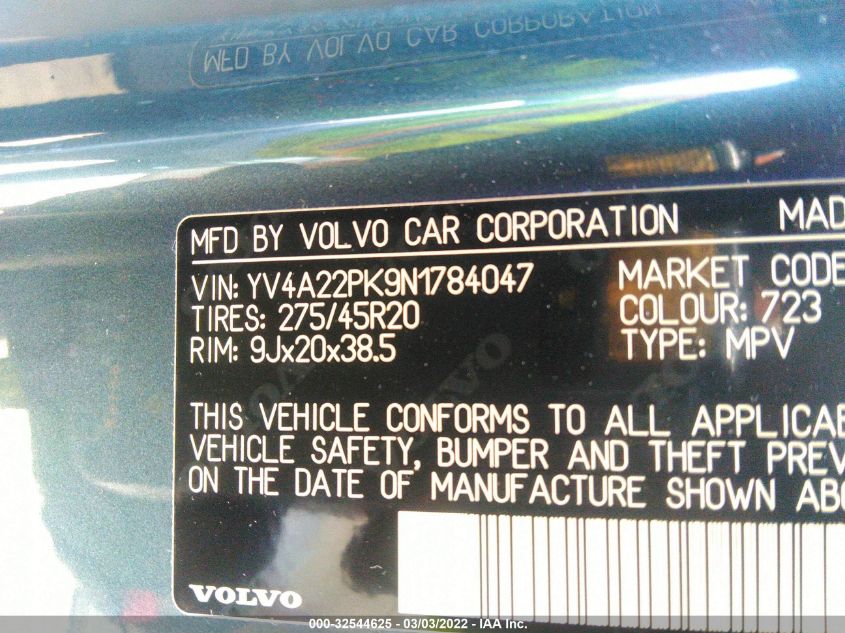 2022 VOLVO XC90 MOMENTUM YV4A22PK9N1784047