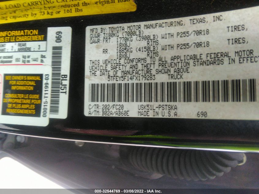 2015 TOYOTA TUNDRA 2WD TRUCK SR5 5TFEY5F14FX179283
