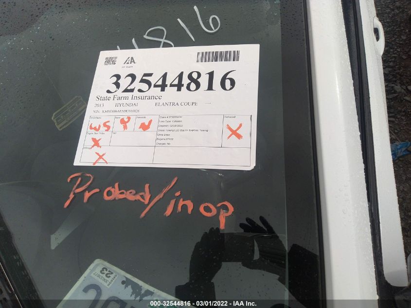 2013 HYUNDAI ELANTRA COUPE GS PZEV KMHDH6AE5DU016826