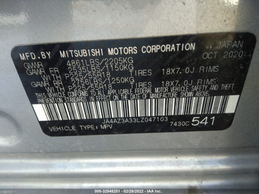2020 MITSUBISHI OUTLANDER ES/SE/SEL/LE/SP JA4AZ3A33LZ047103
