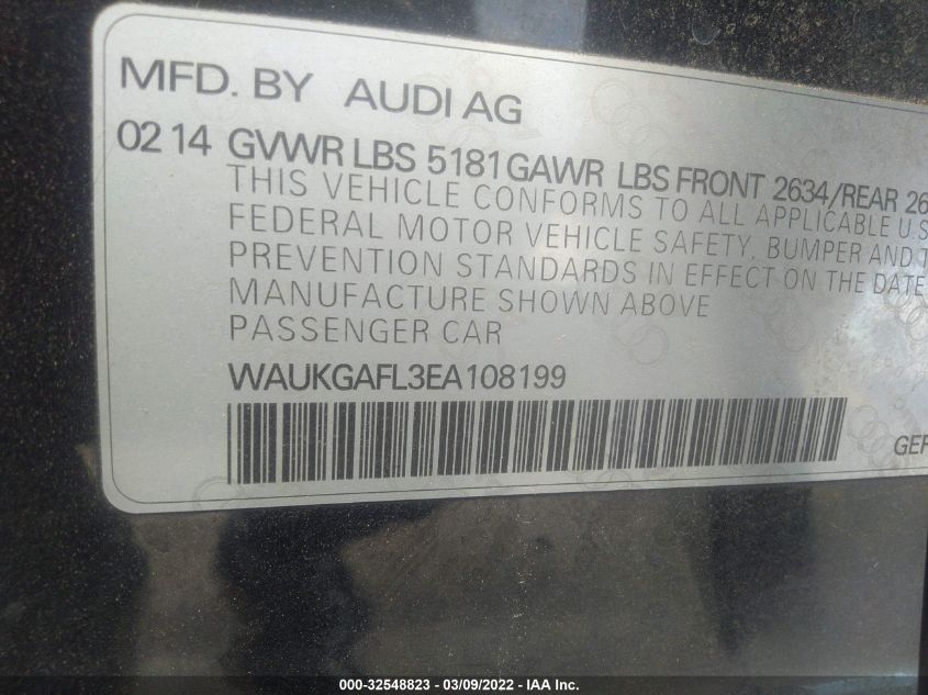 2014 AUDI S4 PRESTIGE WAUKGAFL3EA108199