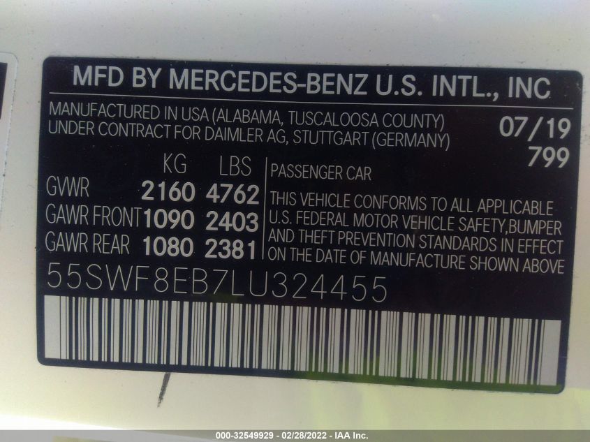 2020 MERCEDES-BENZ C-CLASS C 300 55SWF8EB7LU324455