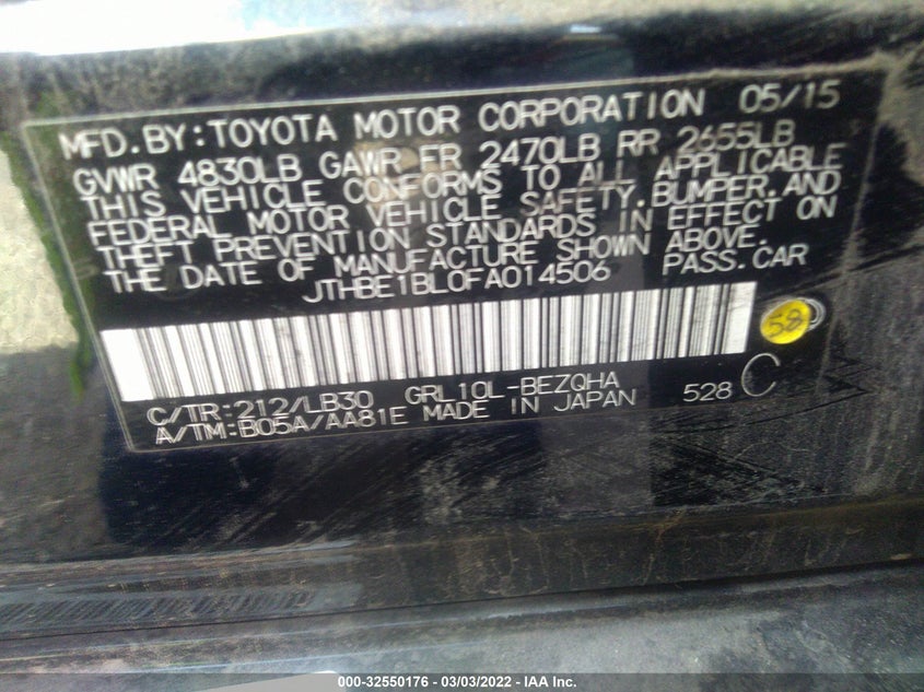 Image 9 of 2015 LEXUS GS 350  salvage vehicle - Lot #32550176 at IAAI