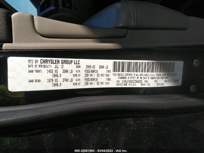 2013 JEEP GRAND CHEROKEE LAREDO 1C4RJFAGXDC506555