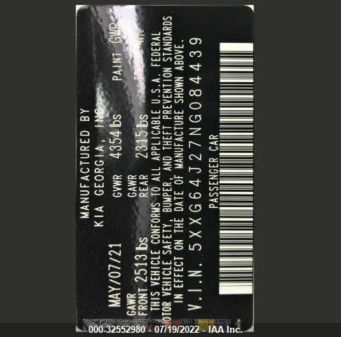 2022 KIA K5 GT-LINE 5XXG64J27NG084439