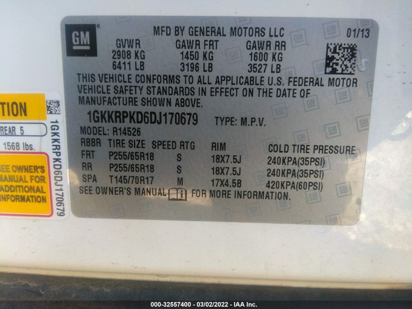 2013 GMC ACADIA SLE 1GKKRPKD6DJ170679