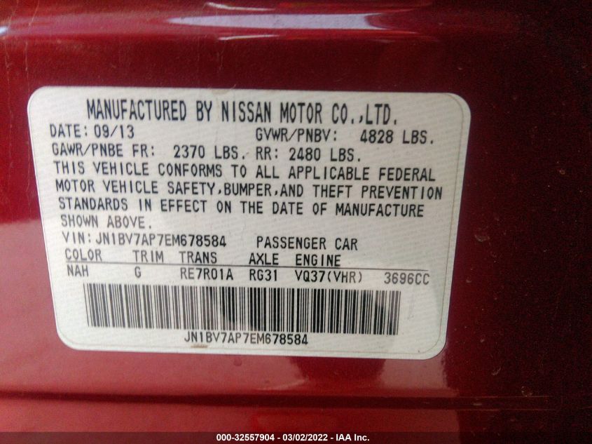 2014 INFINITI Q50 PREMIUM JN1BV7AP7EM678584
