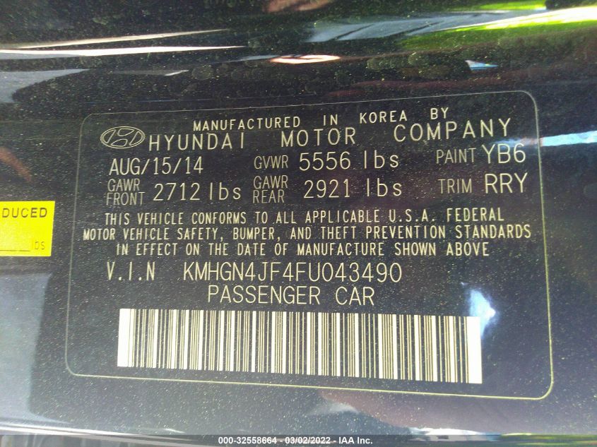 2015 HYUNDAI GENESIS 5.0L KMHGN4JF4FU043490