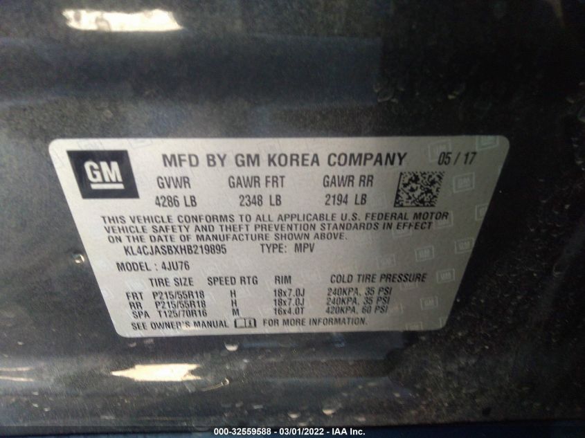 2017 BUICK ENCORE PREFERRED KL4CJASBXHB219895