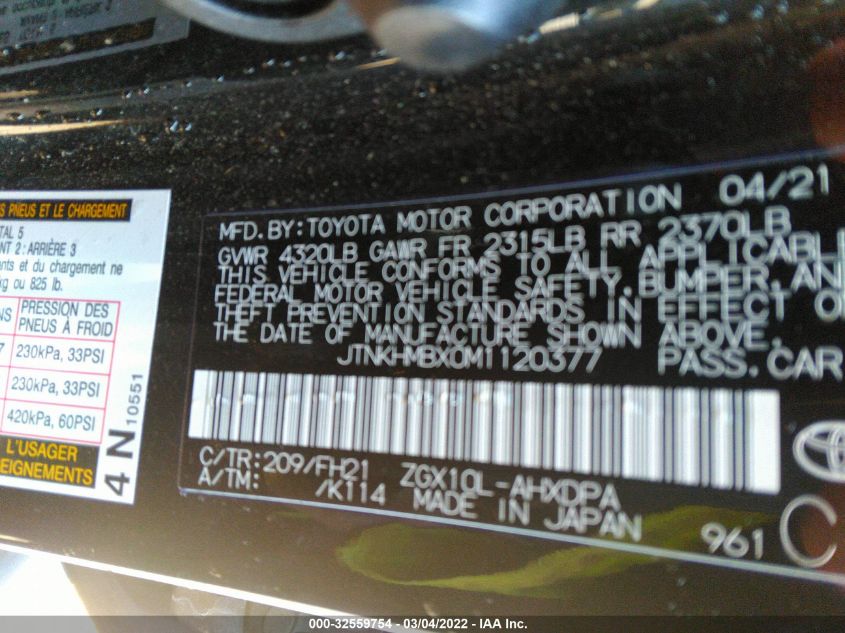 2021 TOYOTA C-HR LE/XLE/LIMITED/NIGHTSHADE JTNKHMBX0M1120377