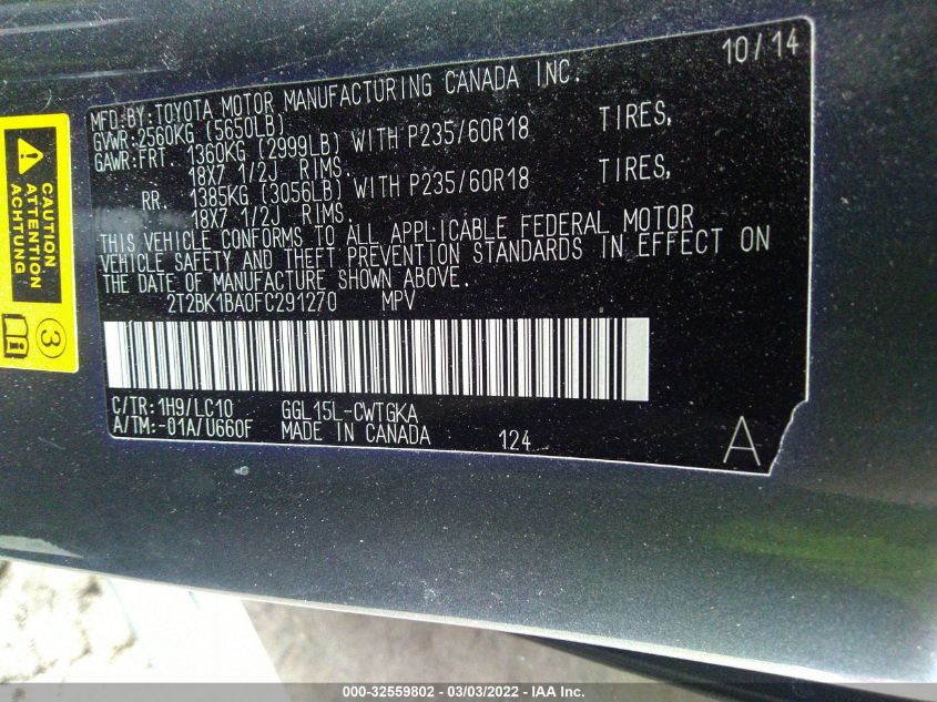 2015 LEXUS RX 350 2T2BK1BA0FC291270