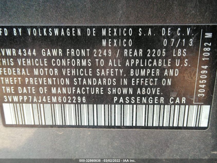 2014 VOLKSWAGEN JETTA SPORTWAGEN S/SE/SE W/SUNROOF 3VWPP7AJ4EM602296