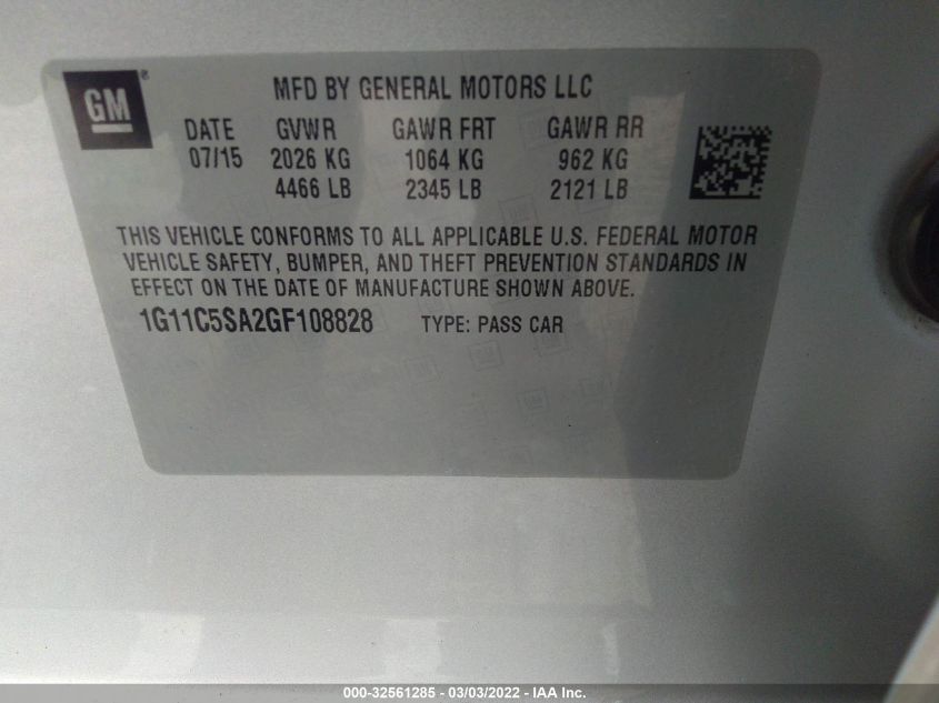 2016 CHEVROLET MALIBU LIMITED LT 1G11C5SA2GF108828