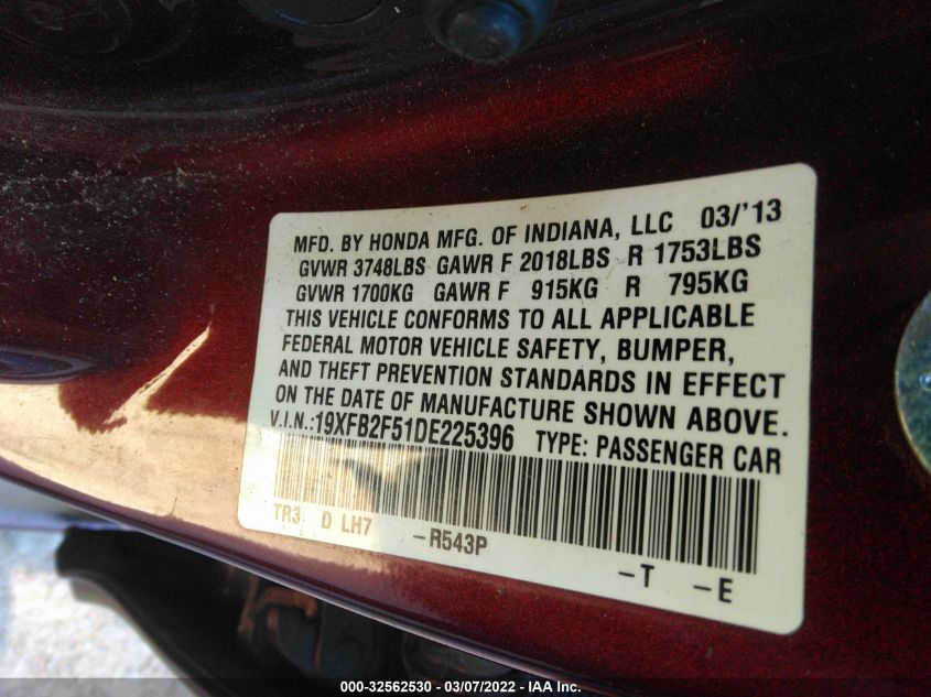 2013 HONDA CIVIC SDN LX 19XFB2F51DE225396
