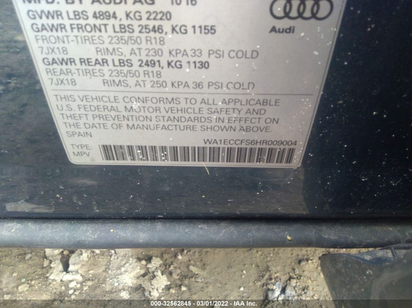 2017 AUDI Q3 PREMIUM WA1ECCFS6HR009004