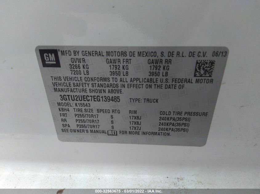 2014 GMC SIERRA 1500 SLE 3GTU2UEC7EG139485