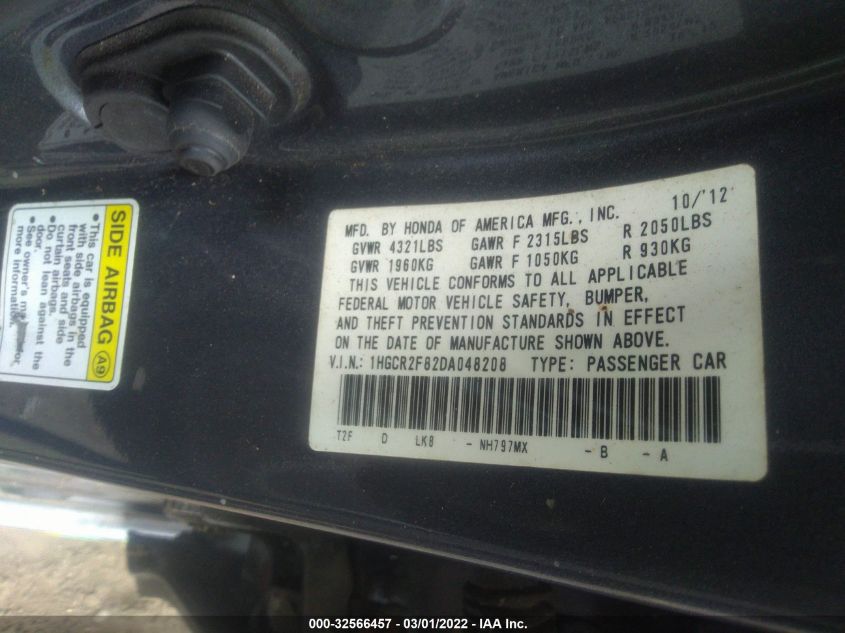 2013 HONDA ACCORD SDN EX-L 1HGCR2F82DA048208