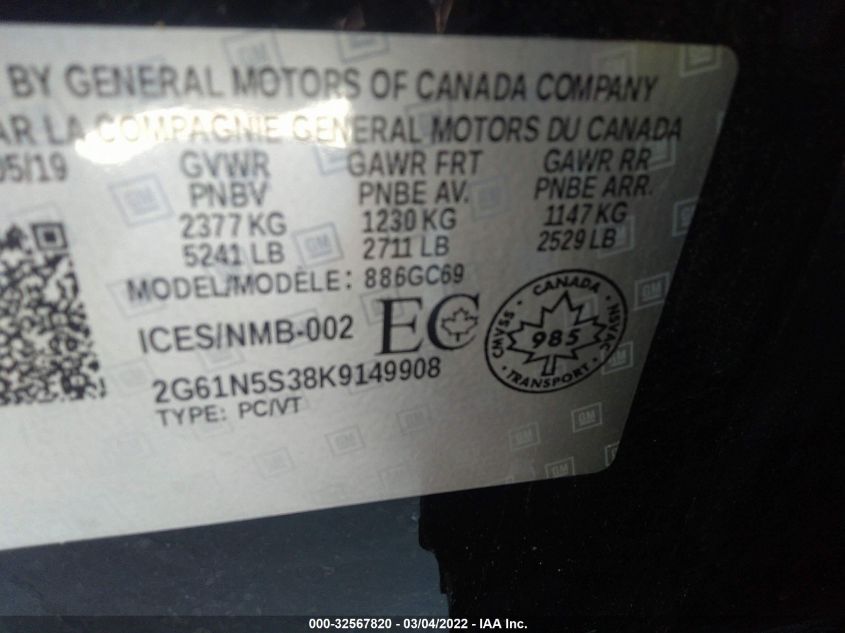 2019 CADILLAC XTS LUXURY 2G61N5S38K9149908