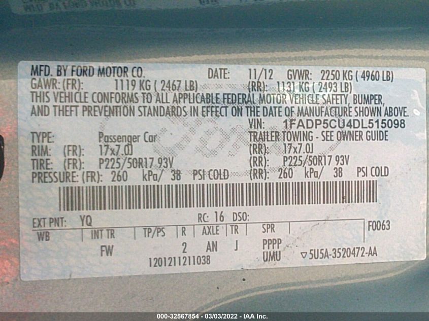 2013 FORD C-MAX ENERGI SEL 1FADP5CU4DL515098