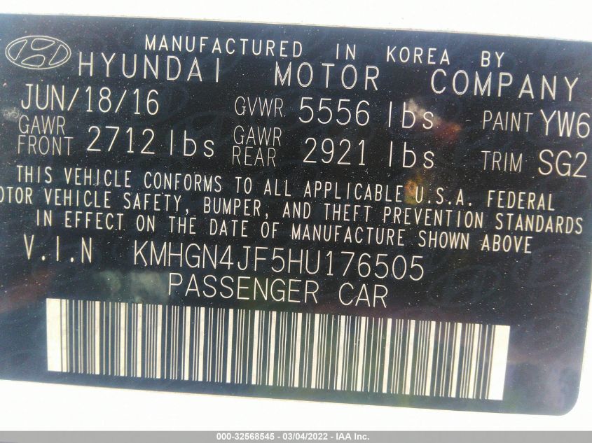 2017 GENESIS G80 5.0L ULTIMATE KMHGN4JF5HU176505