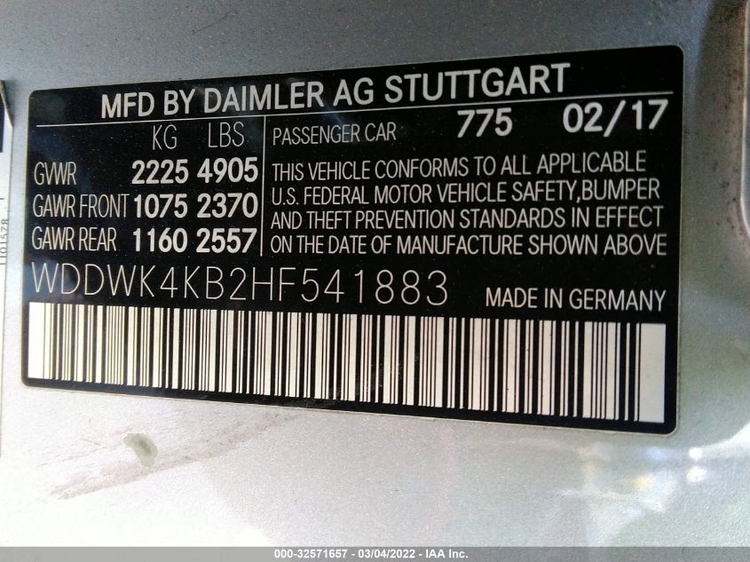 2017 MERCEDES-BENZ C-CLASS C 300 WDDWK4KB2HF541883