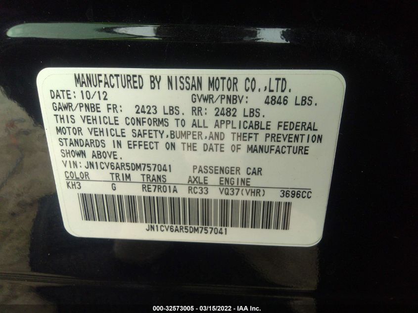 2013 INFINITI G37 SEDAN X JN1CV6AR5DM757041