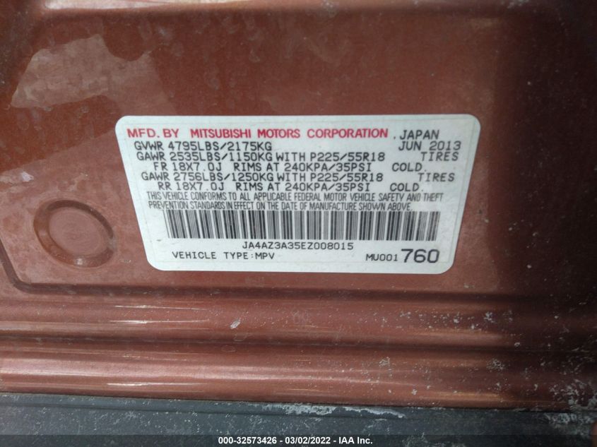 2014 MITSUBISHI OUTLANDER SE JA4AZ3A35EZ008015