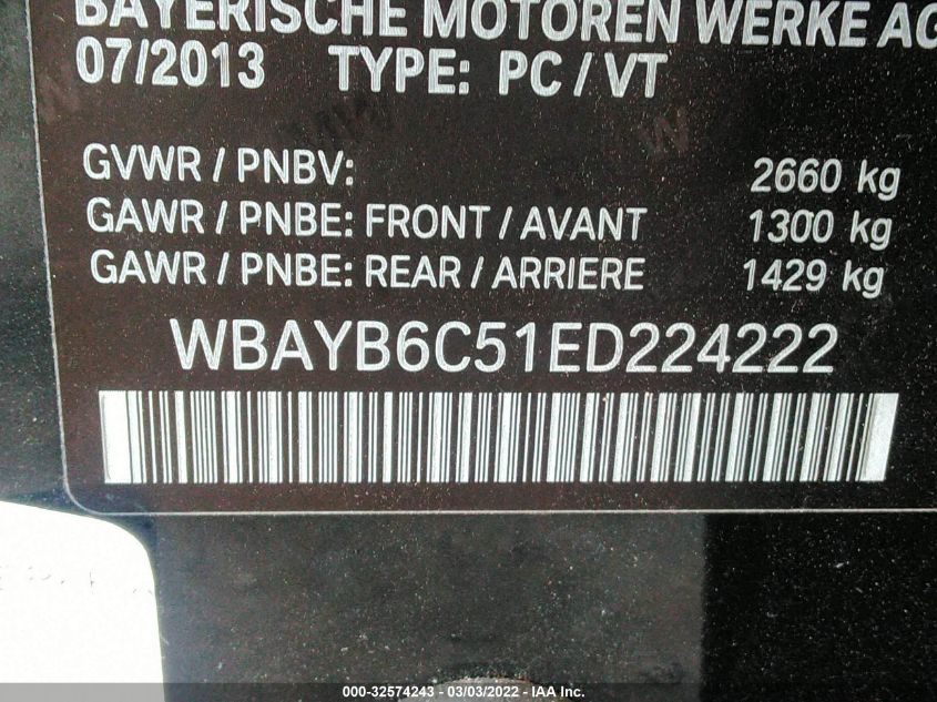 2014 BMW 7 SERIES 750I XDRIVE WBAYB6C51ED224222