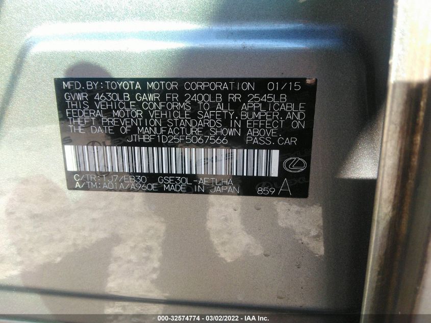 2015 LEXUS IS 250 CRAFTED LINE JTHBF1D25F5067566