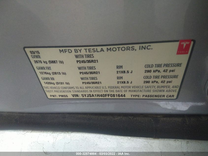 2015 TESLA MODEL S P85D 5YJSA1H40FF081644