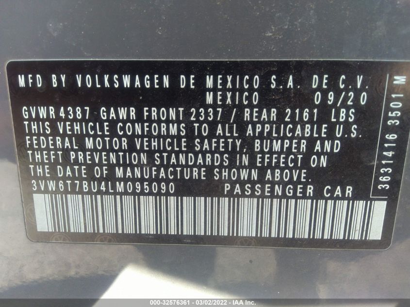 2020 VOLKSWAGEN JETTA GLI S/AUTOBAHN 3VW6T7BU4LM095090