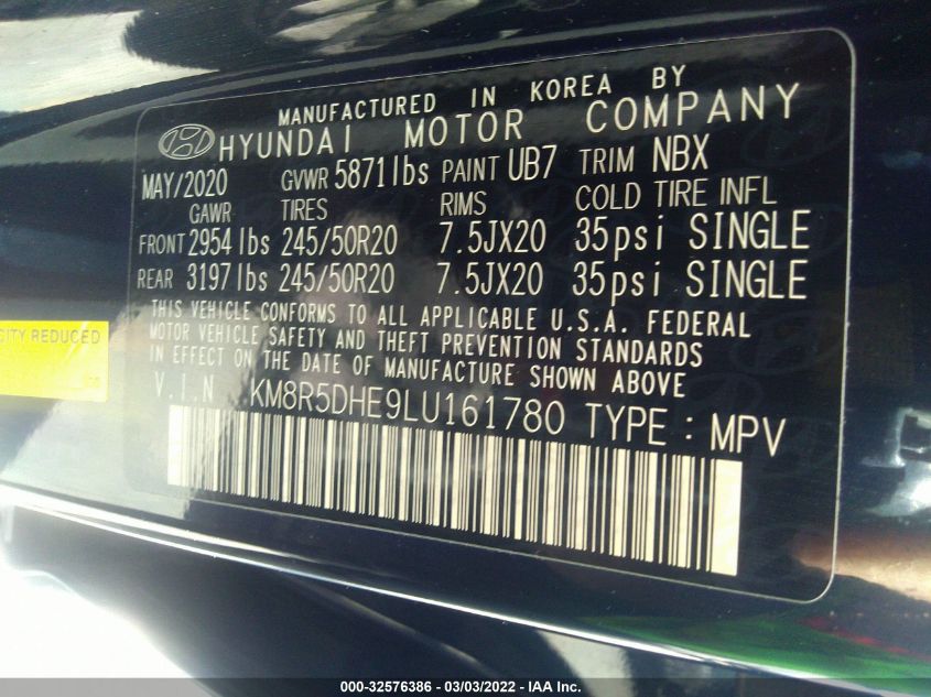 2020 HYUNDAI PALISADE LIMITED KM8R5DHE9LU161780