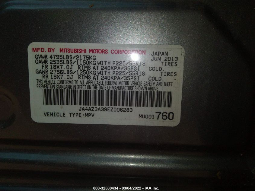 2014 MITSUBISHI OUTLANDER SE JA4AZ3A39EZ006283