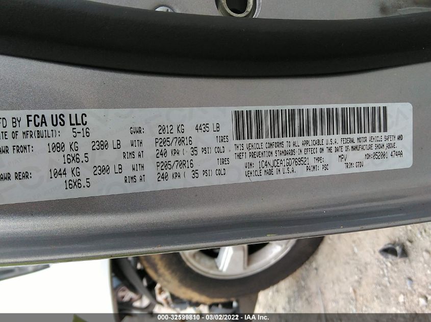 2016 JEEP COMPASS LATITUDE 1C4NJCEA1GD769521