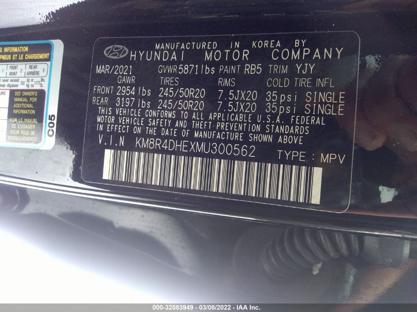 2021 HYUNDAI PALISADE SEL KM8R4DHEXMU300562