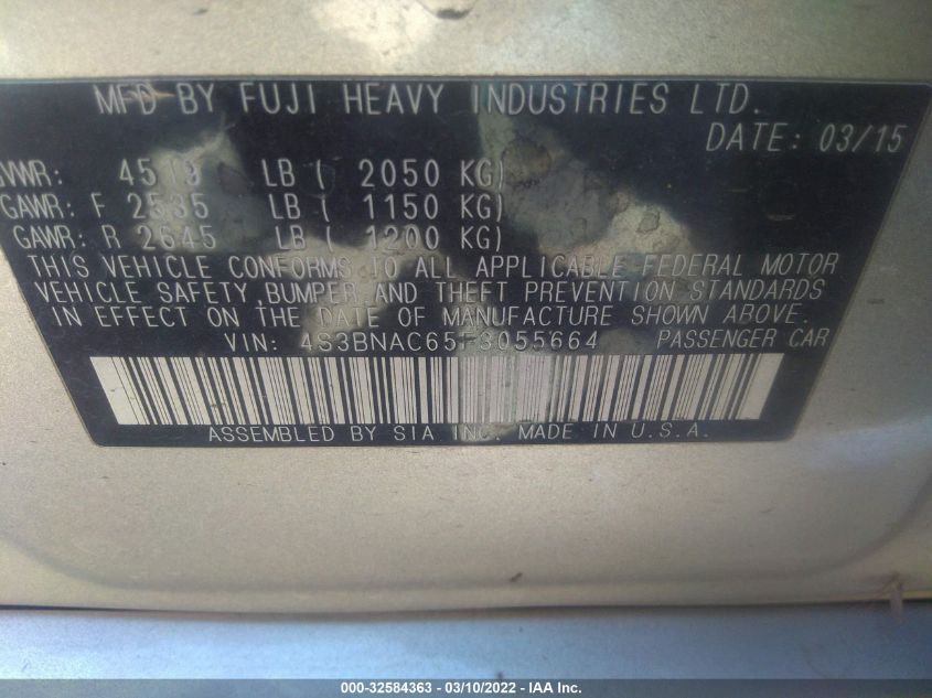 2015 SUBARU LEGACY 2.5I PREMIUM 4S3BNAC65F3055664