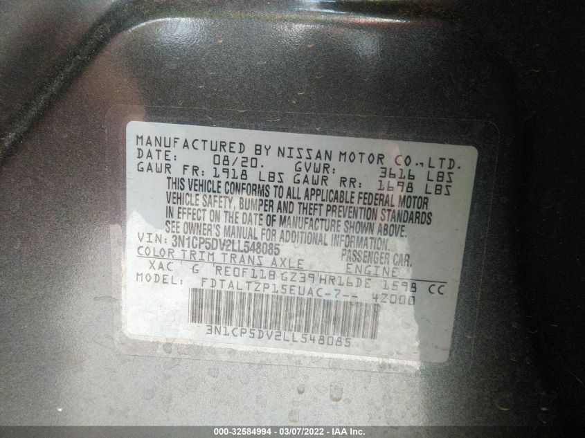 2020 NISSAN KICKS SR 3N1CP5DV2LL548085