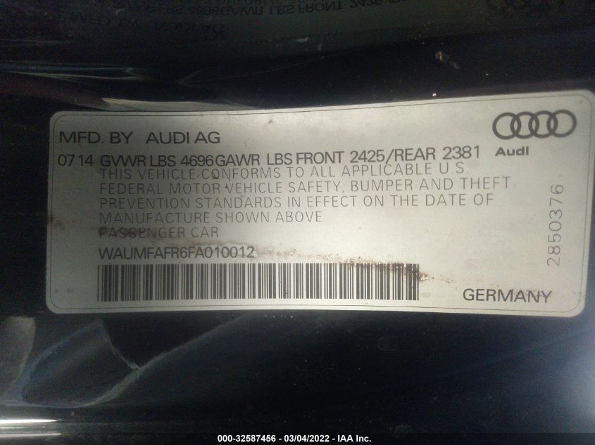 2015 AUDI A5 PREMIUM PLUS WAUMFAFR6FA010012