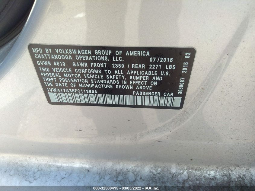 2015 VOLKSWAGEN PASSAT 1.8T LIMITED EDITION 1VWAT7A39FC113804